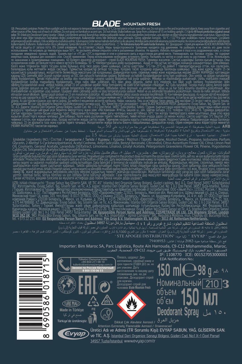 Mountain Fresh Erkek Deodorant 150ml Leke Bırakmaz