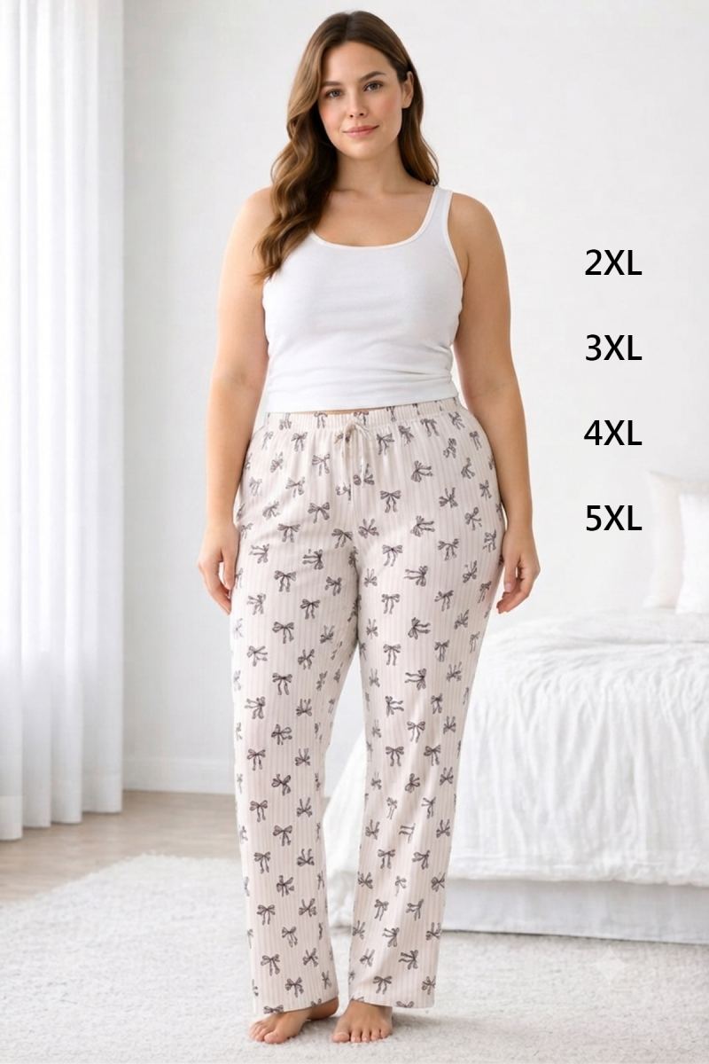 Viskon Pamuklu Kadın Büyük Beden Pudra Desenli Pijama Pantolon - MGB009 - Mudanis