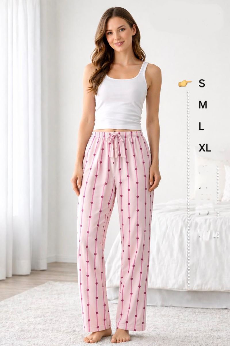 Viskon Pamuklu Kadın Açık Pembe Desenli Pijama Pantolon - MG007 - Mudanis