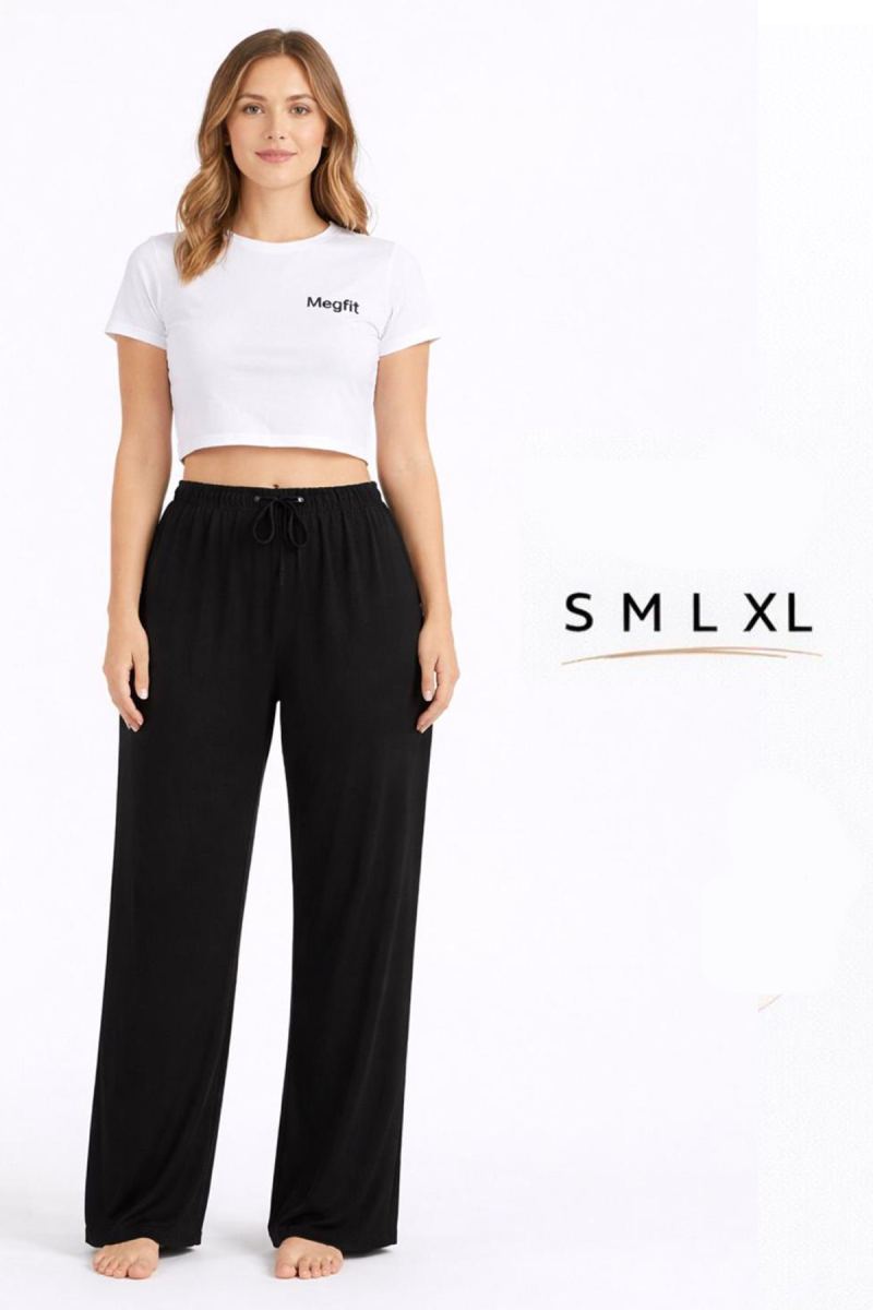 Viskon Pamuklu Kadın Siyah Pijama Pantolon - MG002 - Mudanis