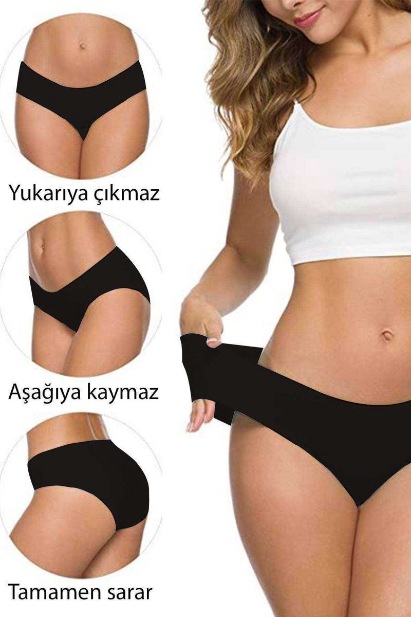4 Adet Kadın Dikişsiz Lazer Kesim Esnek İz yapmayan Külot Siyah mudanis