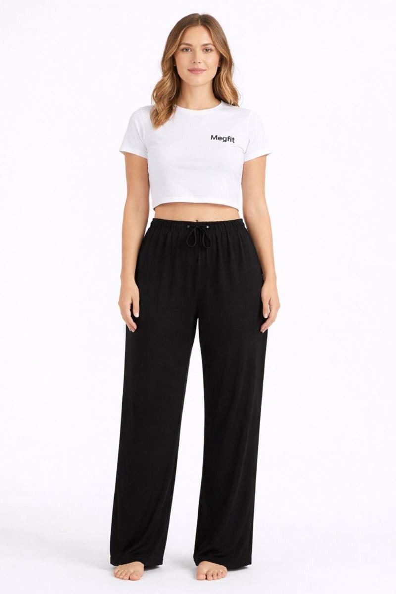 Viskon Pamuklu Kadın Siyah Pijama Pantolon - MG002 - Mudanis